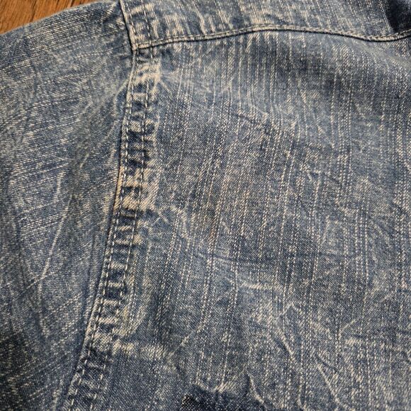 Levis Button Up Shirt Mens Large Short Sleeve Blue Denim Jean Cowboy Red Tab - Picture 5 of 9